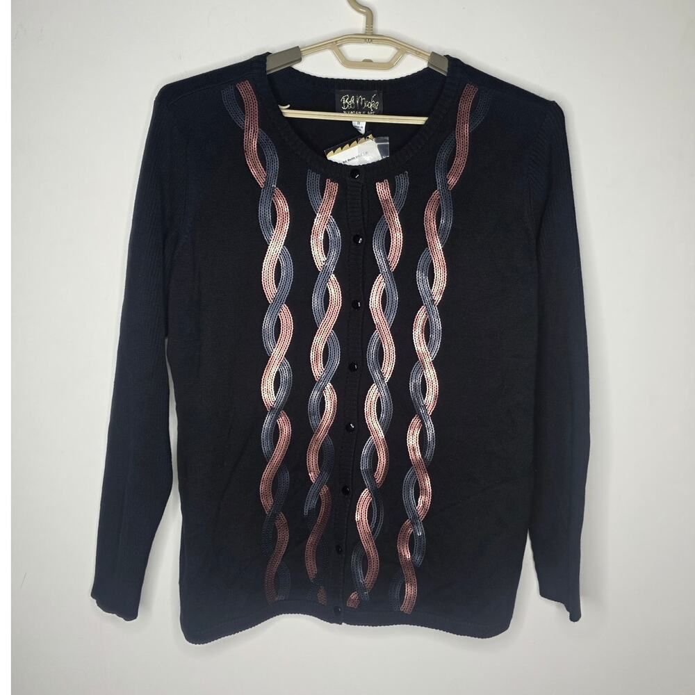 NWT Bob Mackie black cardigan sweater bronze silver sequin details - 1X